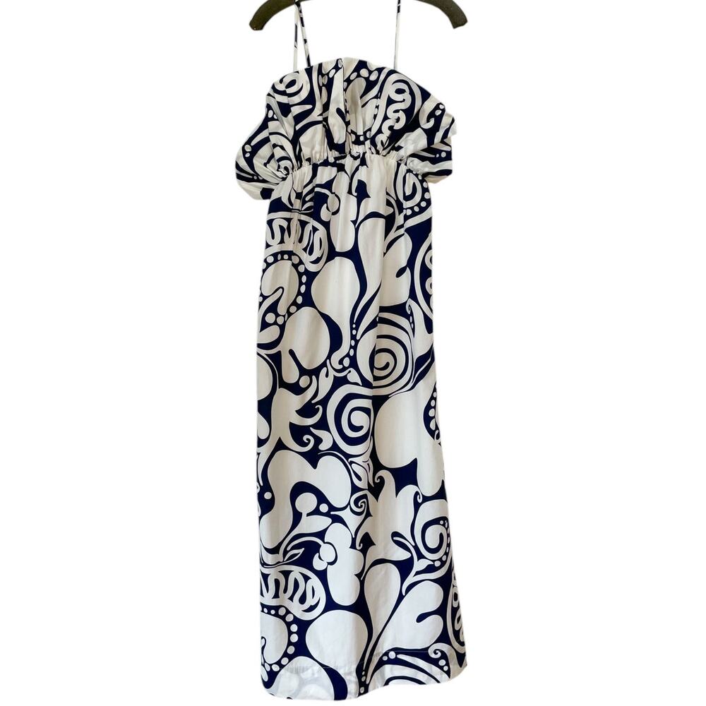 NWT Mara Hoffman Raquel Maxi‎ Strap Floral Dress White Navy V neck Size 2 - Picture 4 of 11